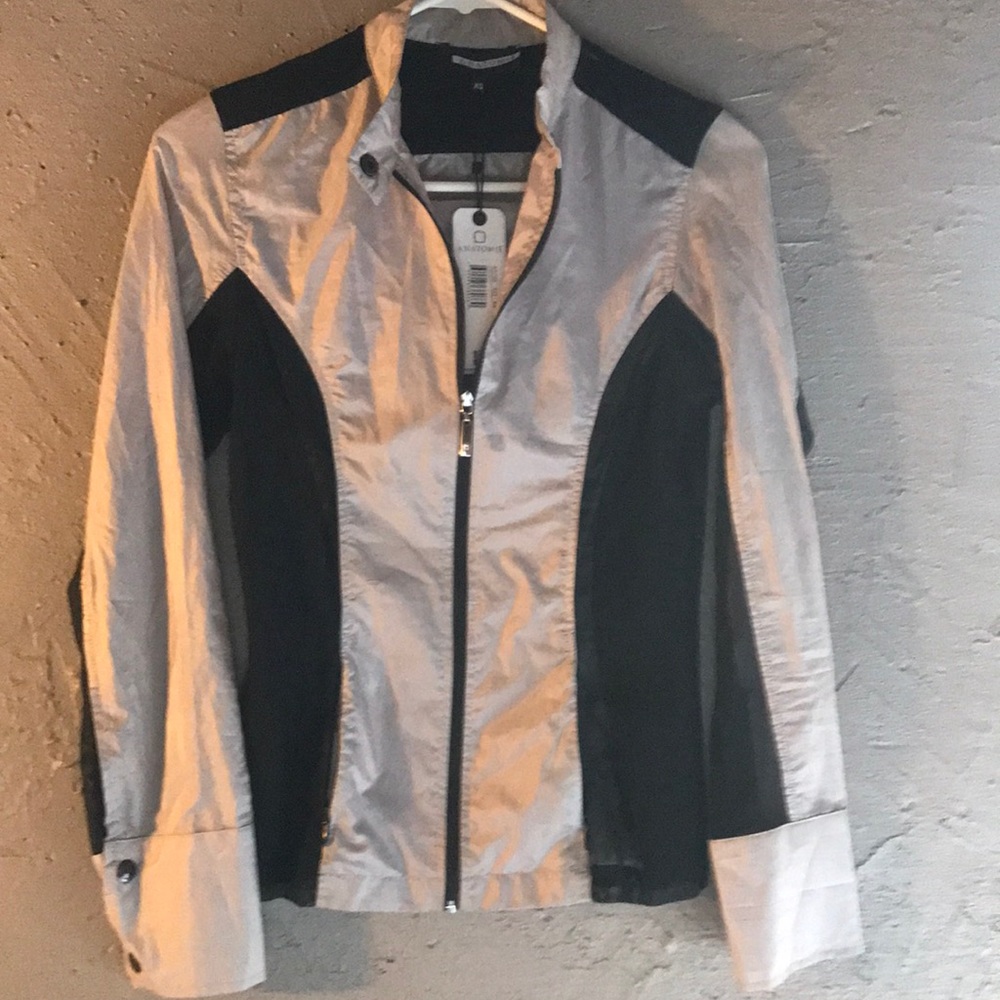 Grey and black XS long sleeve zip up light weight jacket mesh and silky